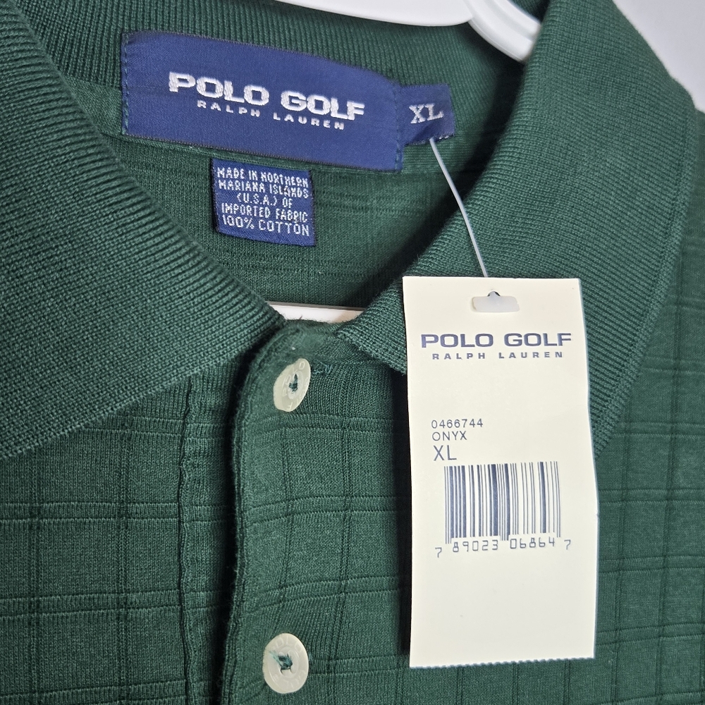 NWT Vintage Polo Golf Ralph Lauren‎ Green Polo Textured Windowpane XL Cotton Usa